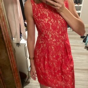 Red & Cream Lace Women’s Dress Fully Lined Size 6P